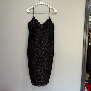 Anne Klein Black Lace Dress Sleeveless‎ Midi Evening Cocktail Party Size 6